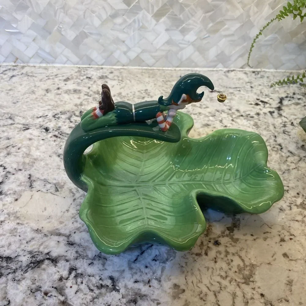 Department 56 Elf pixie Candy‎ Dish Green Clover Christmas St Patrick's Ceramic